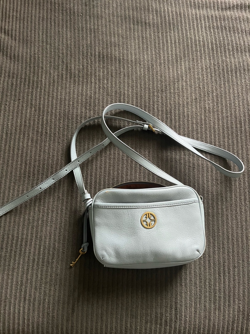 Fossil Baby Blue Leather Crossbody with Gold Logo